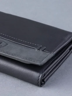 Lakeland Leather Black Stitch Tri-Fold Wallet