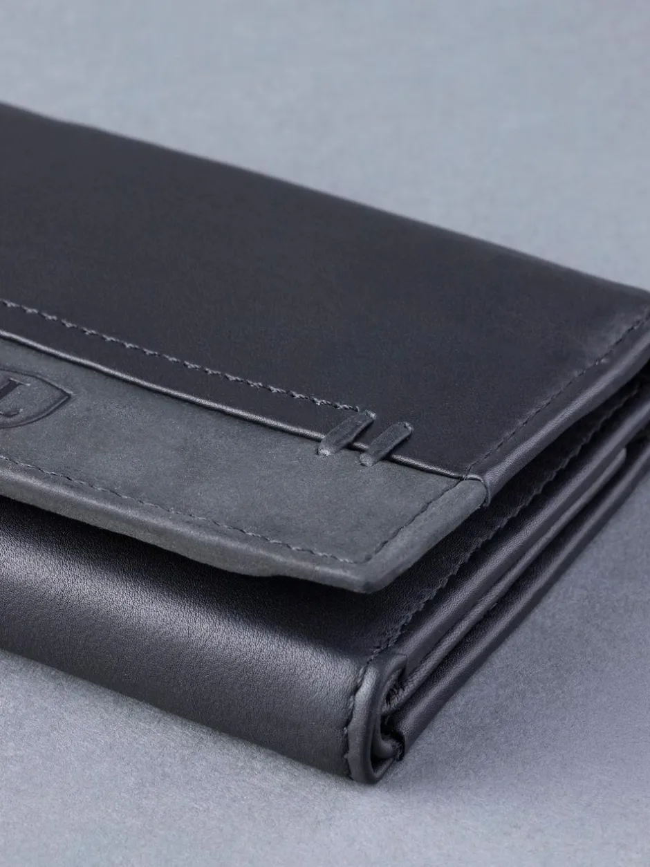 Lakeland Leather Black Stitch Tri-Fold Wallet