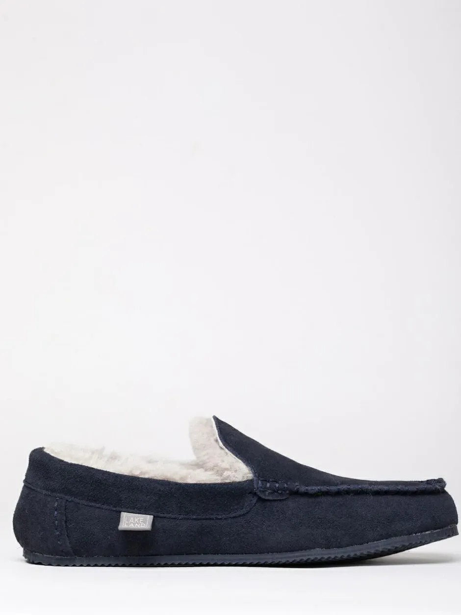 Lakeland Leather Mens Sheepskin Slip-On Moccasins Blue New