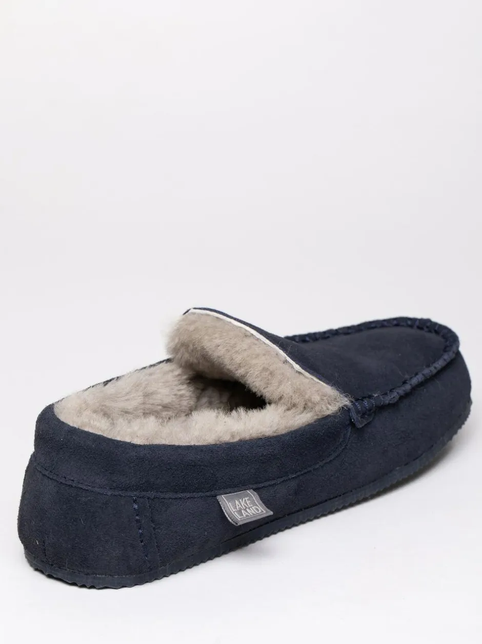 Lakeland Leather Mens Sheepskin Slip-On Moccasins Blue New