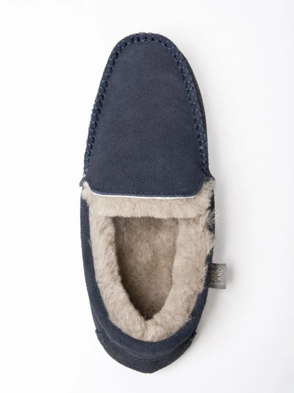 Lakeland Leather Mens Sheepskin Slip-On Moccasins Blue New
