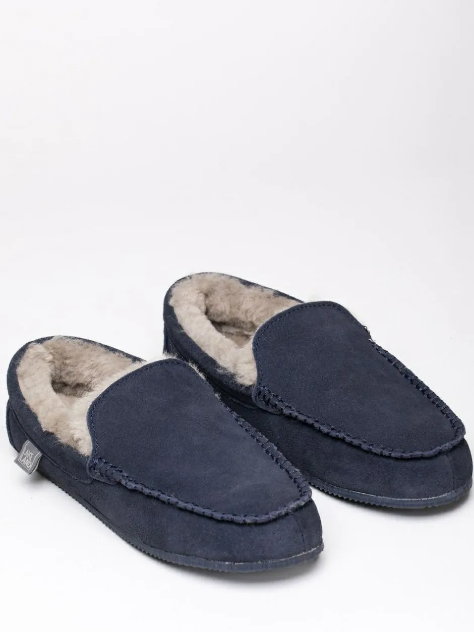 Lakeland Leather Mens Sheepskin Slip-On Moccasins Blue New