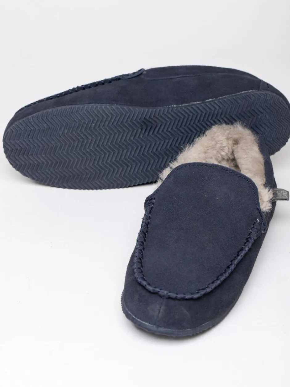 Lakeland Leather Mens Sheepskin Slip-On Moccasins Blue New