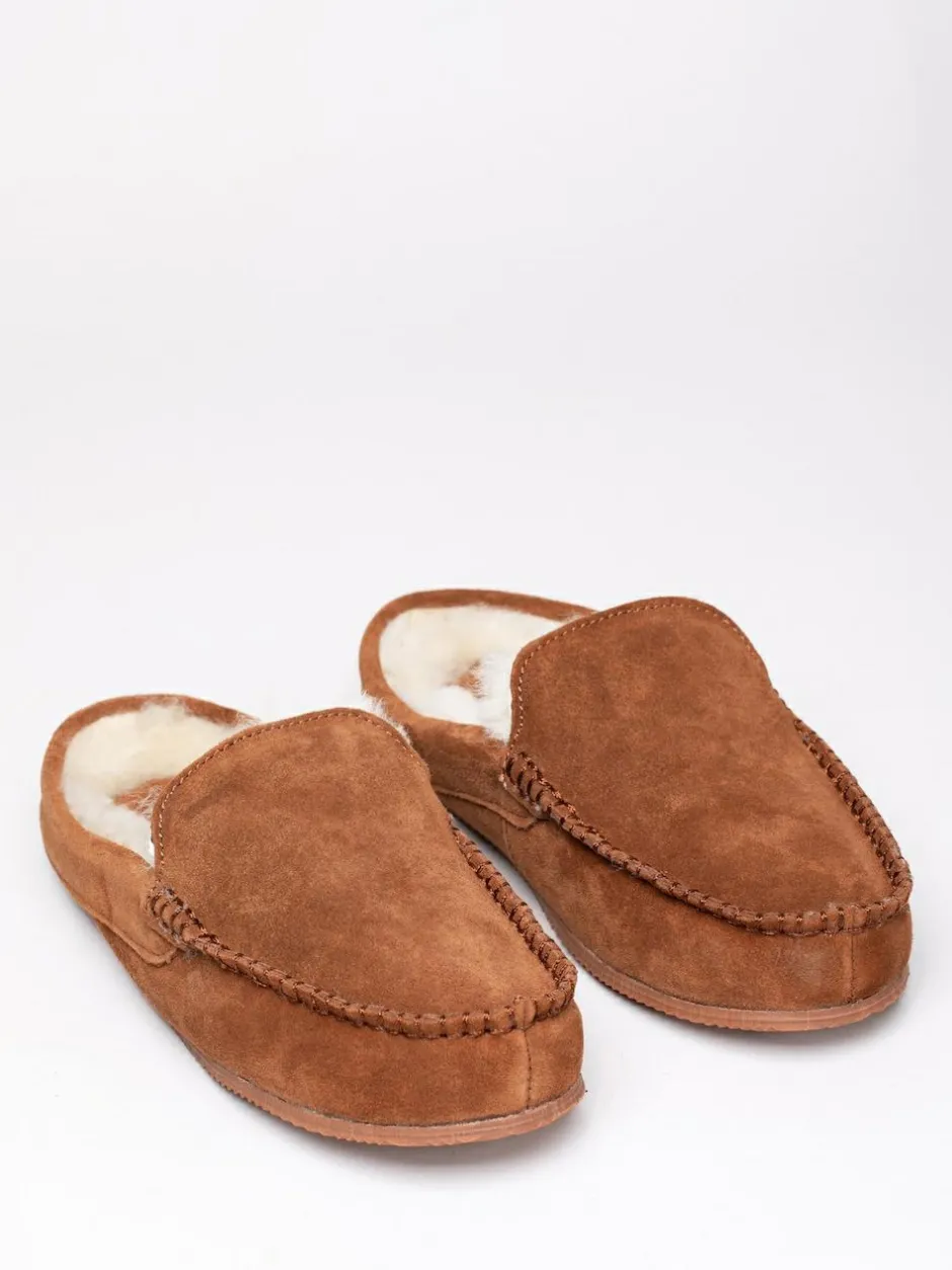 Lakeland Leather Sheepskin Moccasin Slider Slippers Brown