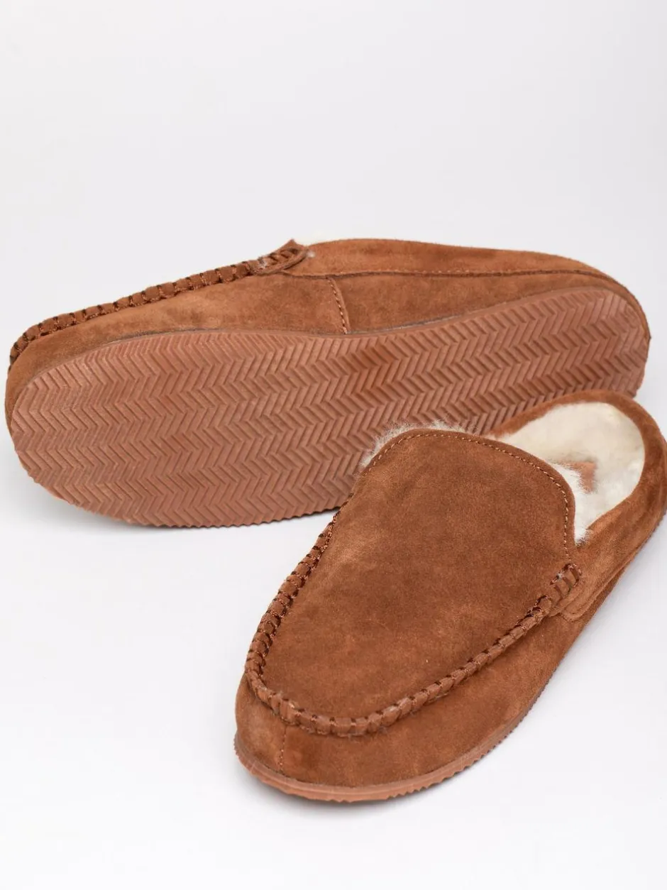 Lakeland Leather Sheepskin Moccasin Slider Slippers Brown