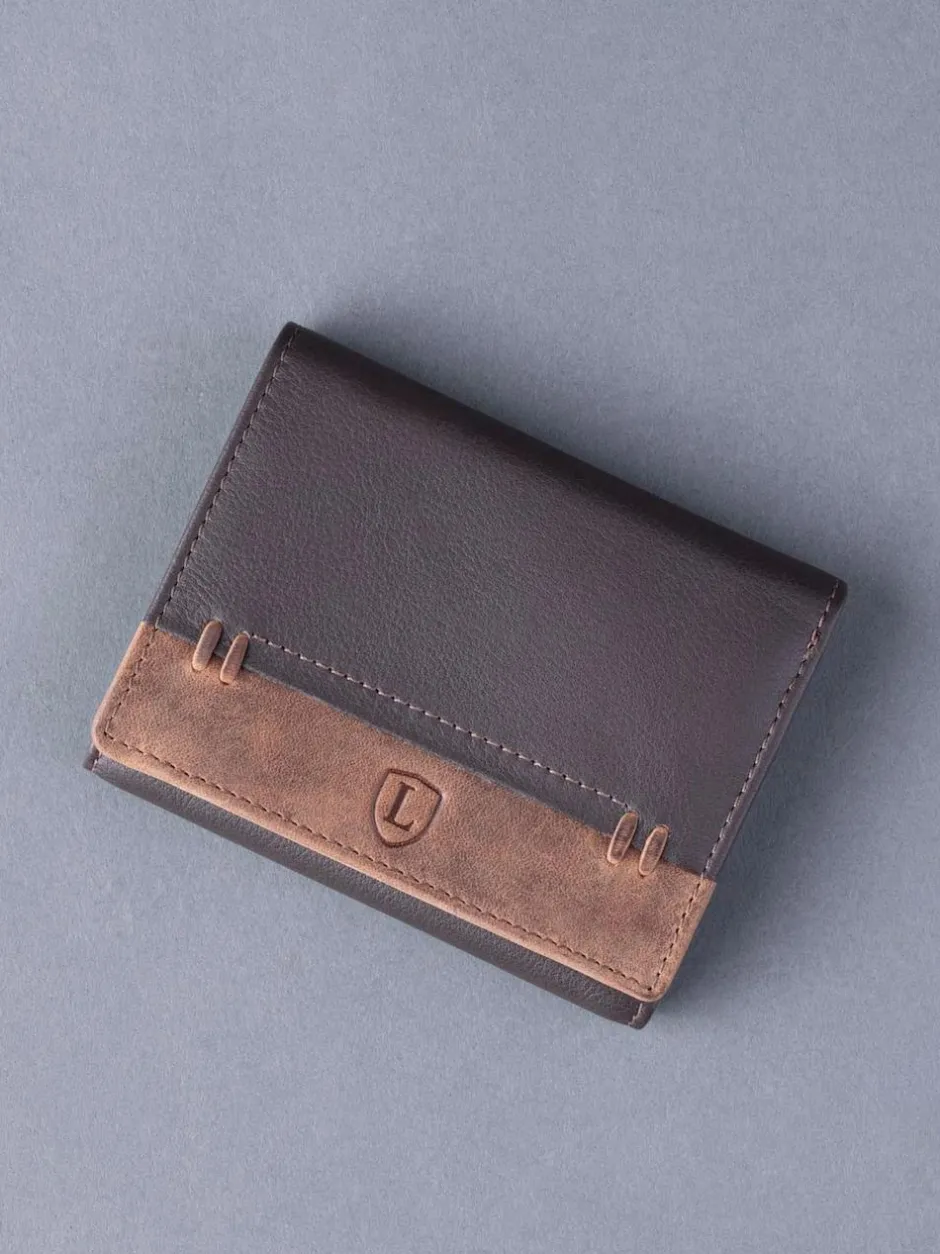 Lakeland Leather Brown Stitch Tri-Fold Wallet Outlet