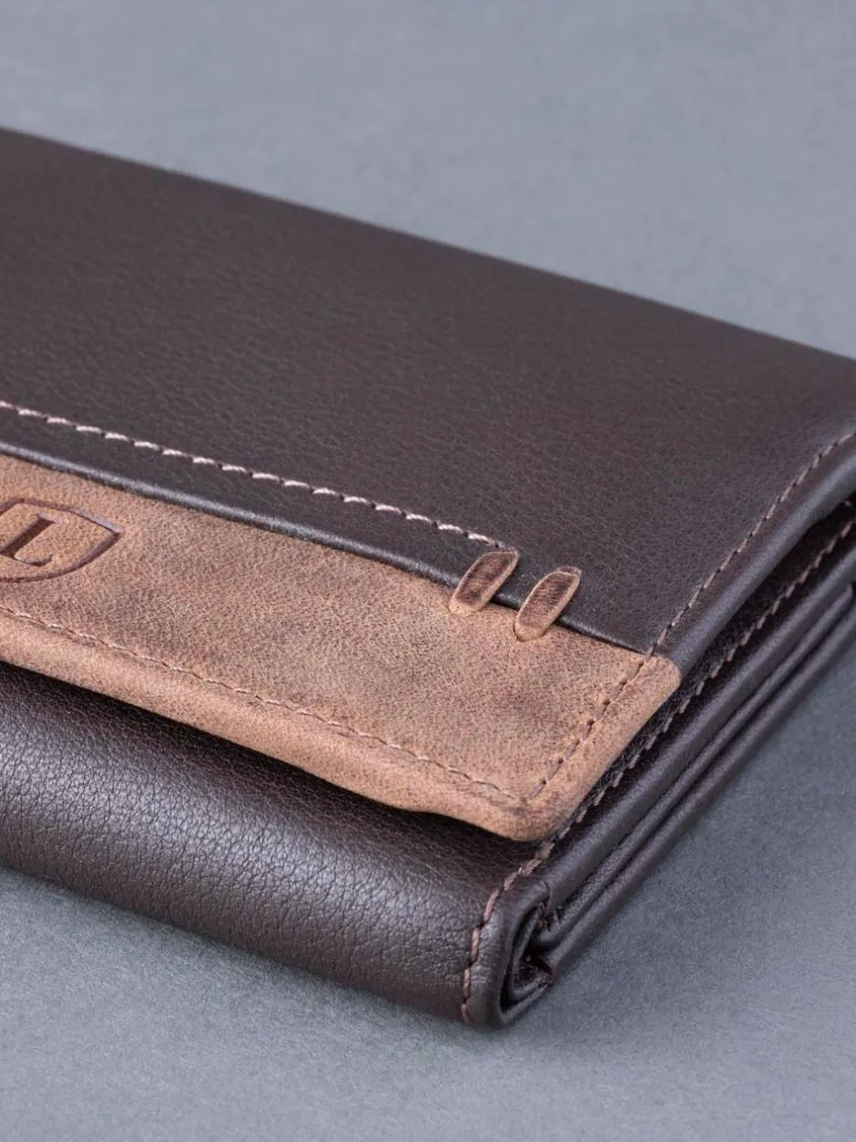 Lakeland Leather Brown Stitch Tri-Fold Wallet Outlet
