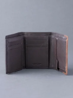Lakeland Leather Brown Stitch Tri-Fold Wallet Outlet