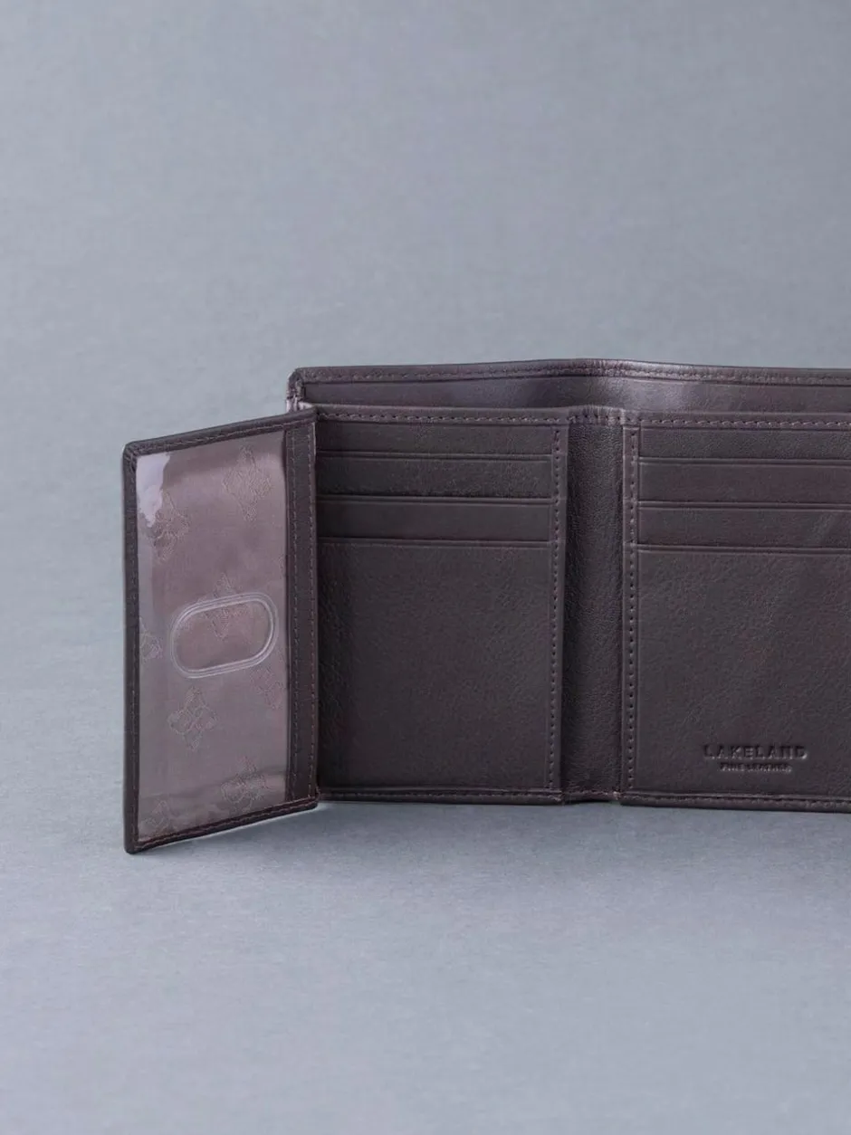 Lakeland Leather Brown Stitch Tri-Fold Wallet Outlet