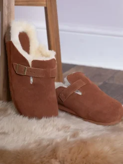 Lakeland Leather Brown Unisex Sheepskin Clog Slippers Outlet