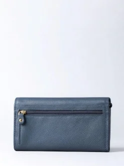 Lakeland Leather Dark Blue Large Flapover Purse Clearance