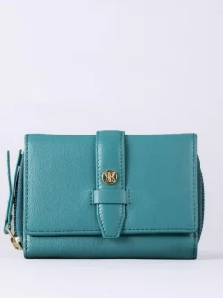 Lakeland Leather Green Medium Icon Stud Tab Purse Outlet