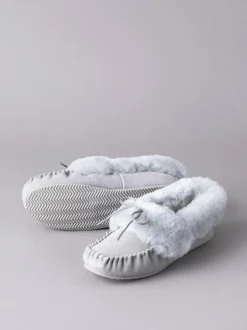 Lakeland Leather Ladies Sheepskin Moccasin Slippers Light Grey Online
