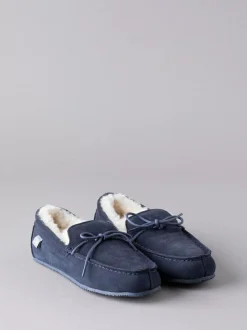 Lakeland Leather Mens Sheepskin Moccasin Slippers Navy Blue Best