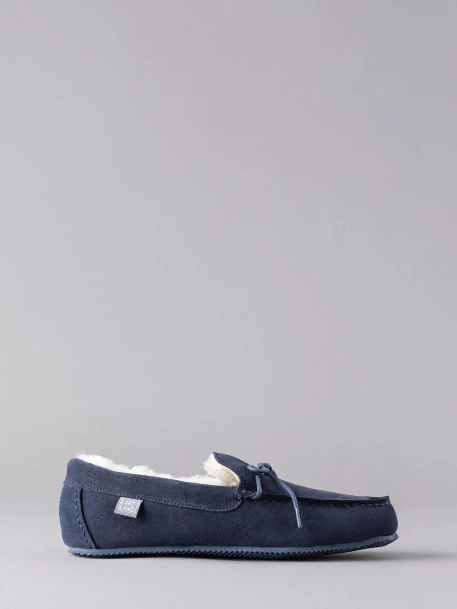 Lakeland Leather Mens Sheepskin Moccasin Slippers Navy Blue Best
