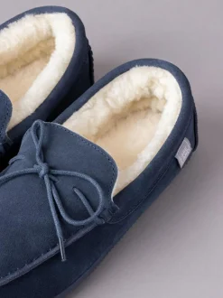 Lakeland Leather Mens Sheepskin Moccasin Slippers Navy Blue Best