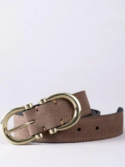 Lakeland Leather Bowness Dual Buckle Suede Belt Taupe New