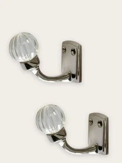 Laura Ashley Vivien Glass Hook Pair Chrome Clearance