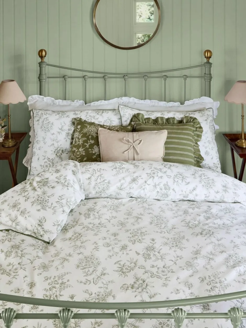 Laura Ashley Green Aneta Floral 100% Cotton Duvet Cover and Pillowcase Set
