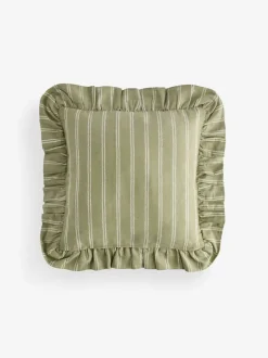 Laura Ashley Green Candy Stripe Frill Cushion Online