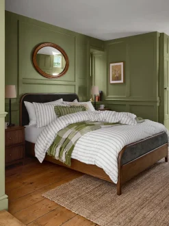 Laura Ashley Green Henley Stripe 100% Cotton Duvet Cover and Pillowcase Set Outlet