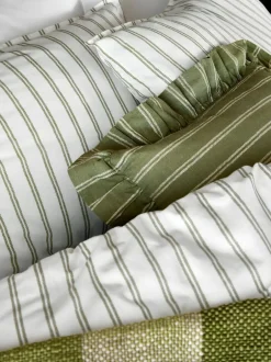 Laura Ashley Green Henley Stripe 100% Cotton Duvet Cover and Pillowcase Set Outlet