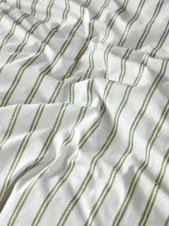 Laura Ashley Green Henley Stripe 100% Cotton Duvet Cover and Pillowcase Set Outlet