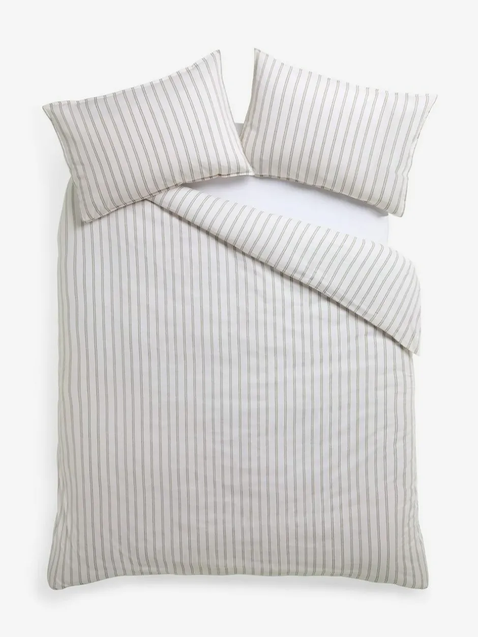 Laura Ashley Green Henley Stripe 100% Cotton Duvet Cover and Pillowcase Set Outlet
