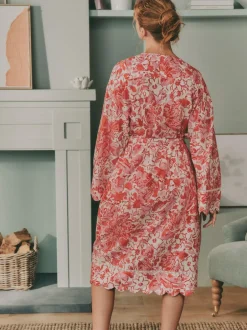 Laura Ashley Pink Peony Cotton Scalloped Woven Robe Outlet