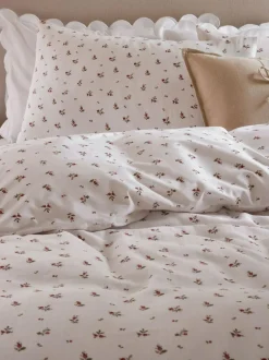 Laura Ashley Red Aylesmore Cotton Gauze Duvet Cover and Pillowcase Set Clearance
