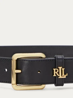 Lauren Ralph Lauren 3.2cm Logo-Keeper Leather Belt Black New