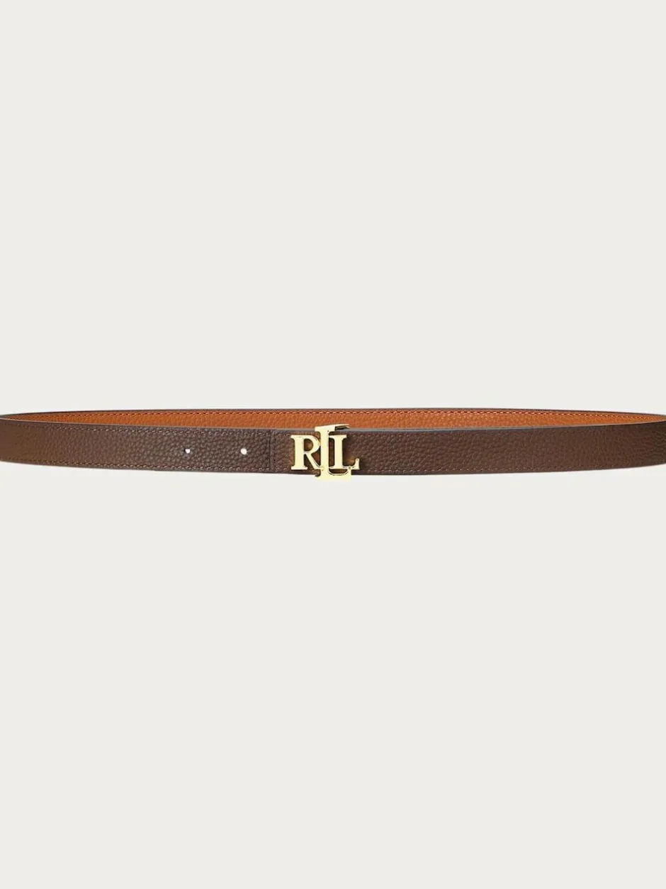 Lauren Ralph Lauren 1.9cm Skinny Logo Reversible Pebbled Leather Belt Lauren Tan/Dark Brown Sale
