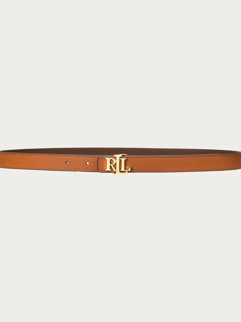 Lauren Ralph Lauren 1.9cm Skinny Logo Reversible Pebbled Leather Belt Lauren Tan/Dark Brown Sale