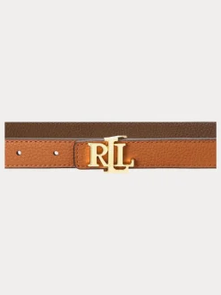 Lauren Ralph Lauren 1.9cm Skinny Logo Reversible Pebbled Leather Belt Lauren Tan/Dark Brown Sale