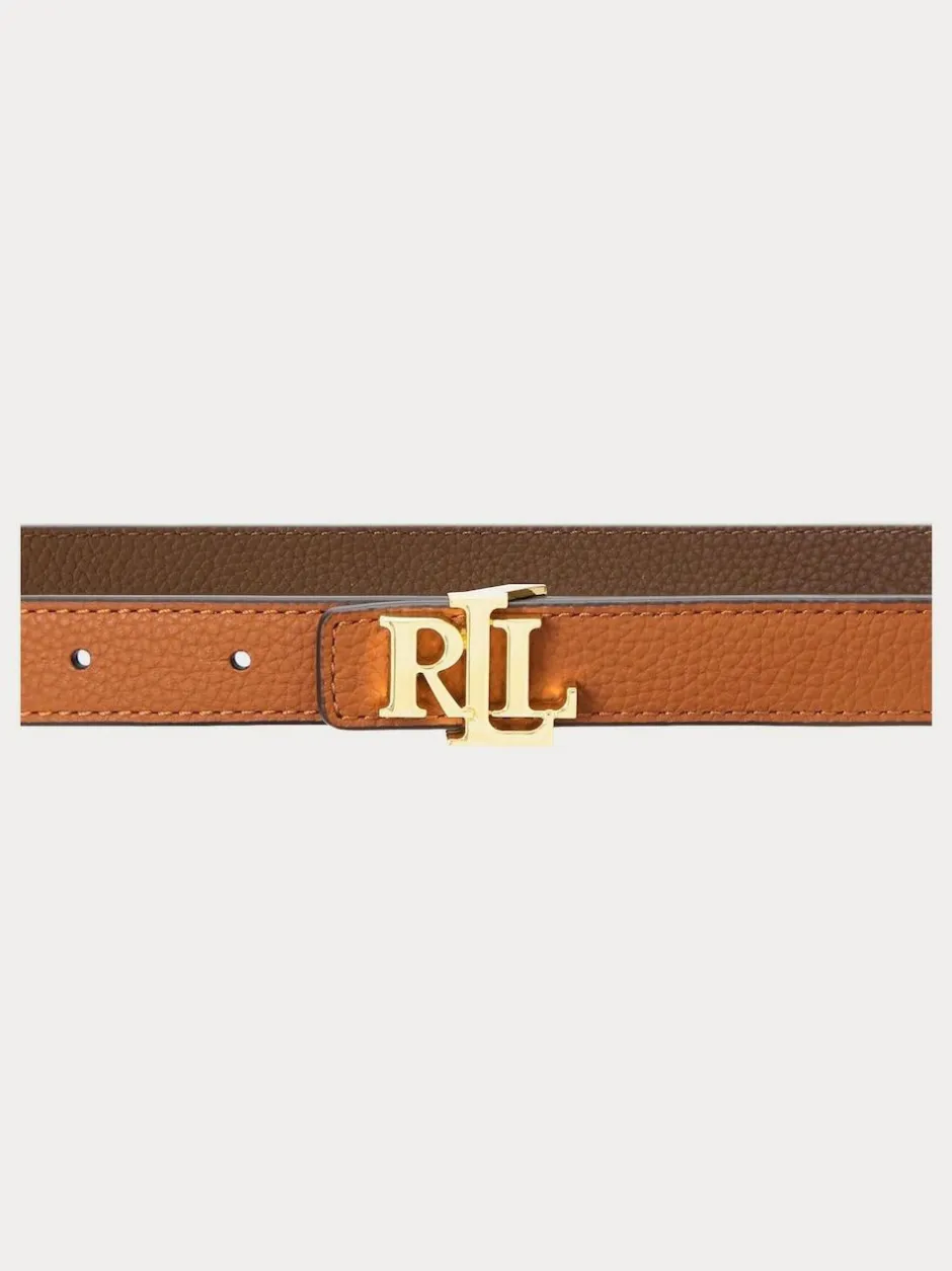 Lauren Ralph Lauren 1.9cm Skinny Logo Reversible Pebbled Leather Belt Lauren Tan/Dark Brown Sale