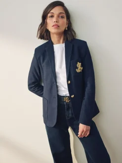 Lauren Ralph Lauren Lauren Navy Anfisa Bullion Jacquard Blazer Hot