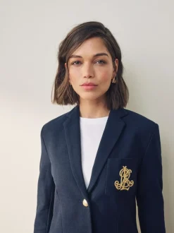 Lauren Ralph Lauren Lauren Navy Anfisa Bullion Jacquard Blazer Hot