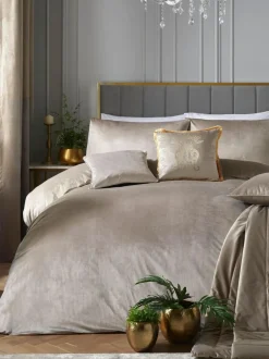 Laurence Llewelyn-Bowen Montrose Velvet Duvet Cover Set Natural New