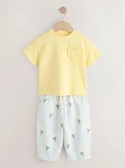 Next Lemon Yellow Daisy Short Sleeve Top and Barrel Trousers Set (3mths-7yrs) Sale