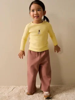 Next Long sleeve Embroidered Ribbed Top (3mths-7yrs) Lemon Yellow Dog Sale