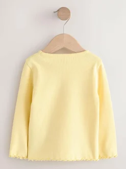 Next Long sleeve Embroidered Ribbed Top (3mths-7yrs) Lemon Yellow Dog Sale