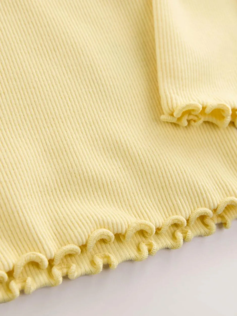 Next Long sleeve Embroidered Ribbed Top (3mths-7yrs) Lemon Yellow Dog Sale