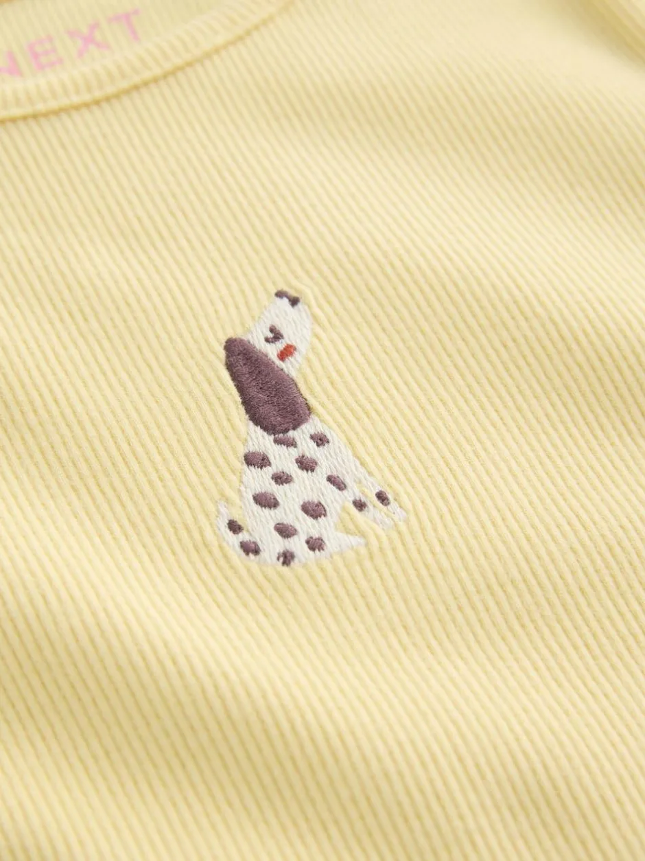 Next Long sleeve Embroidered Ribbed Top (3mths-7yrs) Lemon Yellow Dog Sale