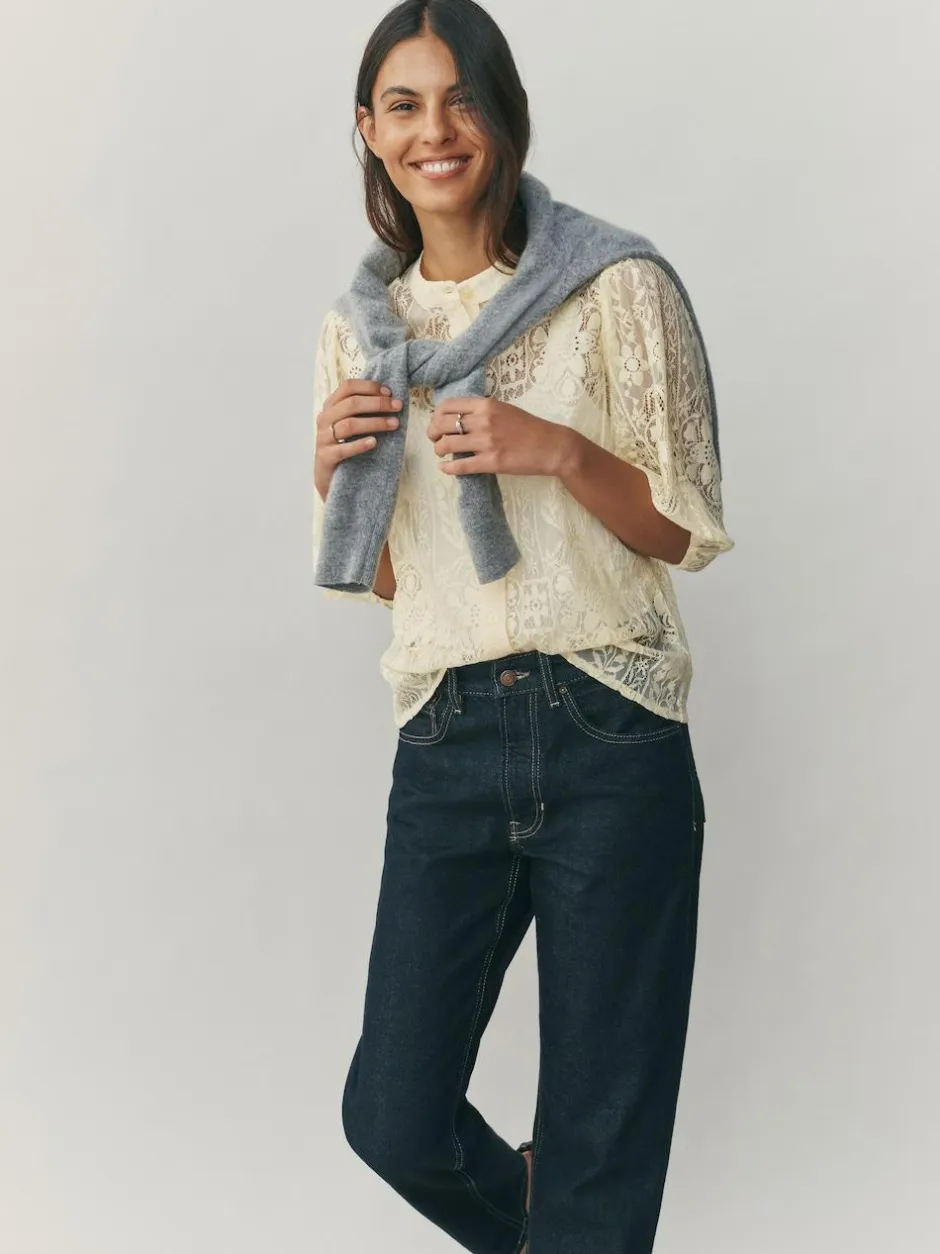 Next Lace Half Sleeve Blouse Lemon Yellow New