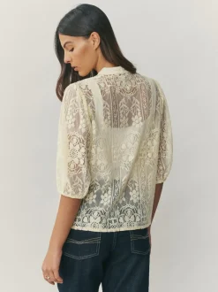 Next Lace Half Sleeve Blouse Lemon Yellow New