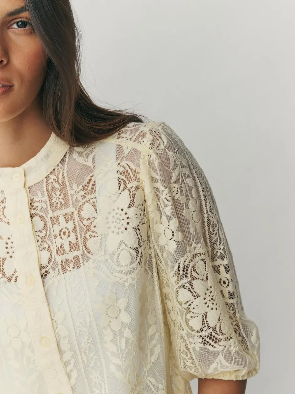 Next Lace Half Sleeve Blouse Lemon Yellow New