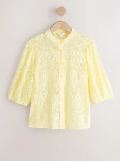 Next Lace Half Sleeve Blouse Lemon Yellow New