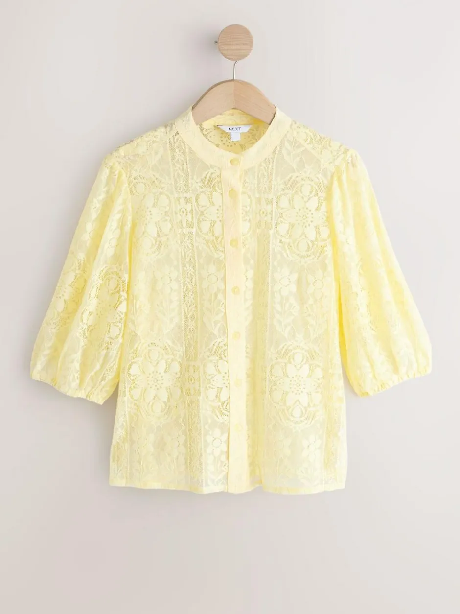 Next Lace Half Sleeve Blouse Lemon Yellow New