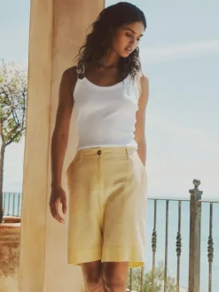 Next Linen Blend Knee Shorts Lemon Yellow