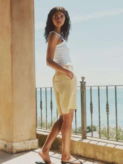 Next Linen Blend Knee Shorts Lemon Yellow
